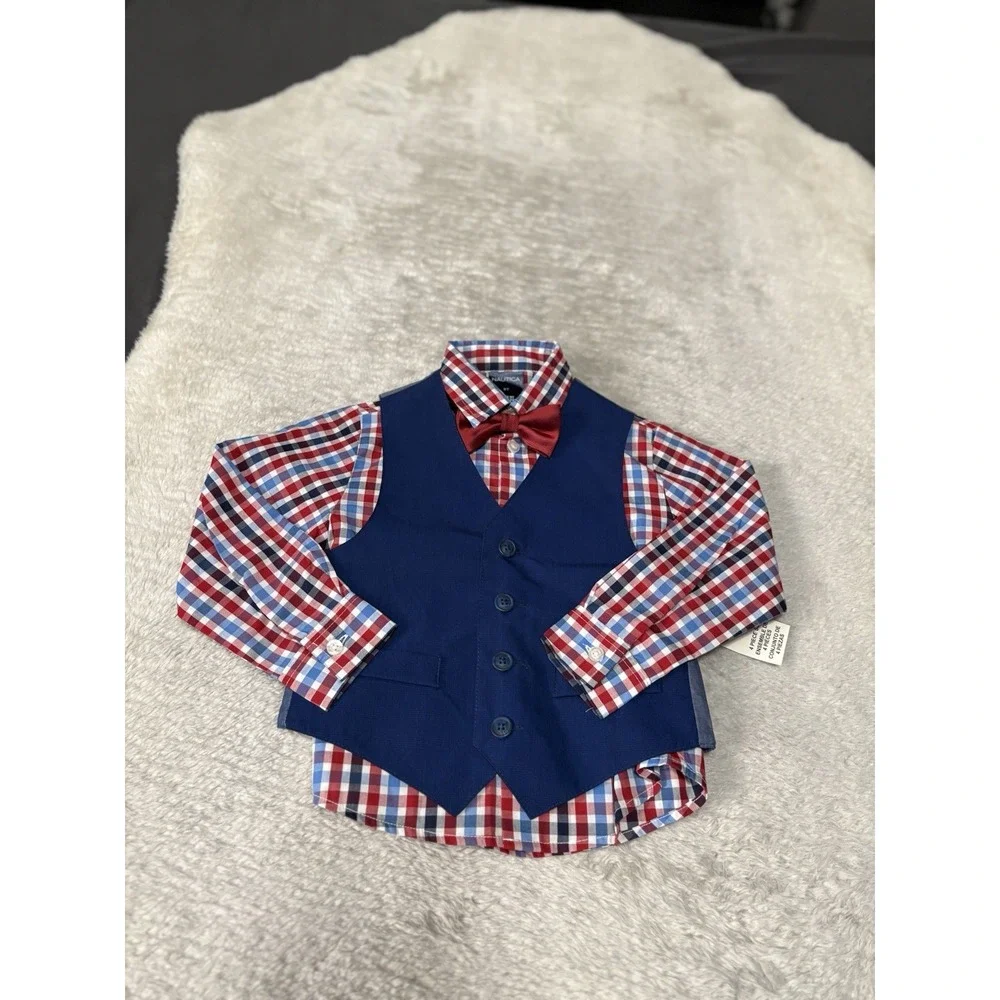 Nautica Kids 3T 4 Piece Outfit Shirt Pants Best Bow NWT‎